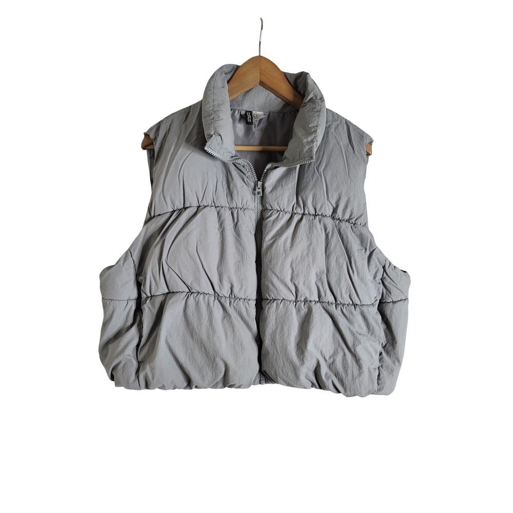 HM Divided Gray Puffer Vest Cropped Padded Sleeveless Jacket XL